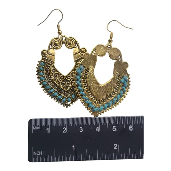 Retro Bohemian Alloy Turquoise Heart Shape Earring - Picture 5 of 6